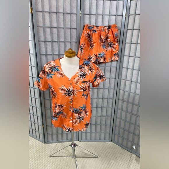 Ekouaer Tropical Orange Button-Up Shirt and Shorts Set, Women’s Small - Picture 9 of 9